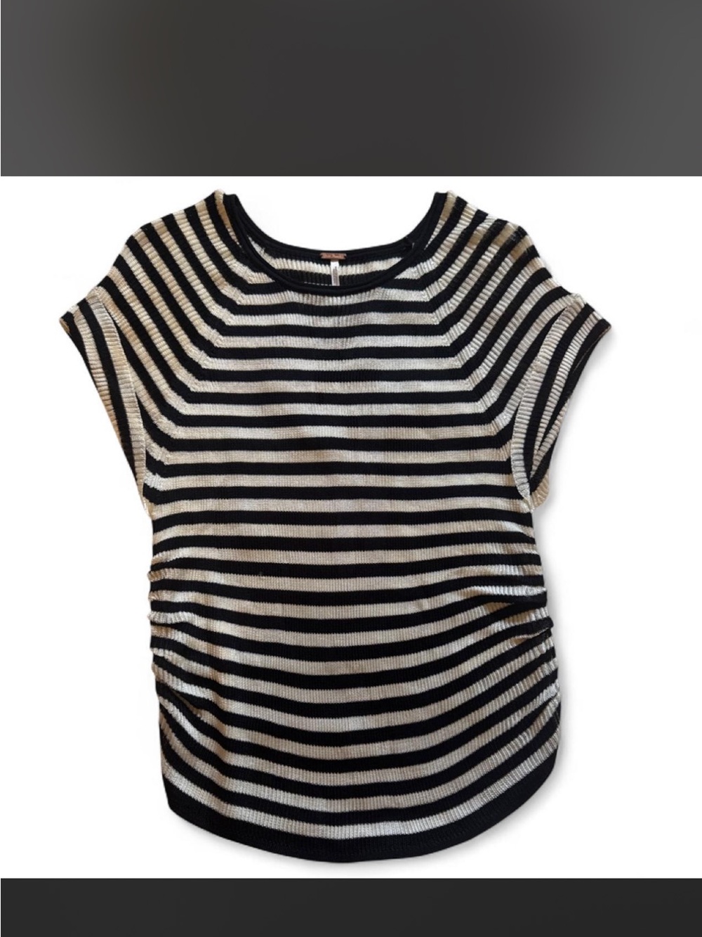 Free People Black and White Striped Short-Sleeve Knit Tee